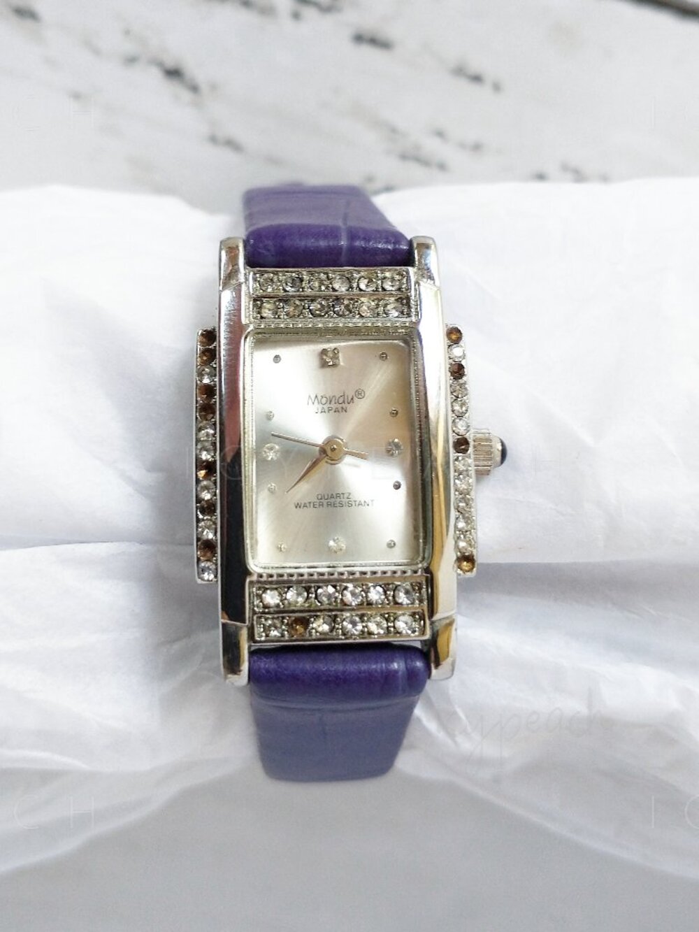 Mondu Ladies Wristwatch Purple Leather Vintage 90s Preppy Coastal Grandma Y2K